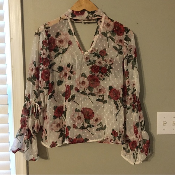 Long Sleeve White Rose Pattern Primark Top - Picture 2 of 3